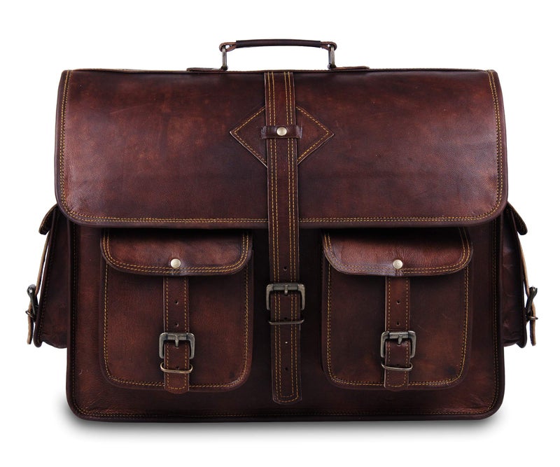 HULSH Vintage Leather Laptop Bag for Men Full Grain Large Leather Messenger bag for men 18 inches with rustic look Brown briefcase (Brown) - Image 5
